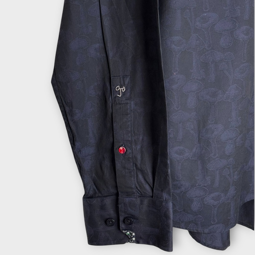 John Lennon Flip Cuff Mushroom Print Blue Button Up Shirt Long Sleeve Cotton XL - Picture 8 of 13